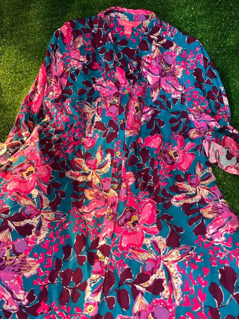 Lilly Pulitzer Blue Rhapsody Orchid You Not Natalie Coverup Shirt Dress Medium